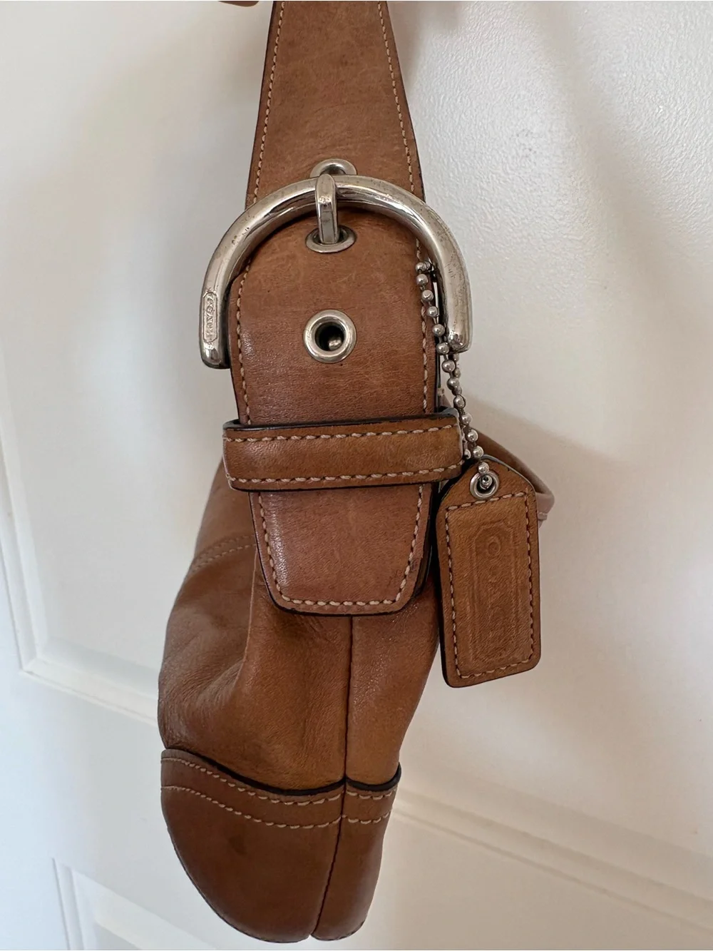 Coach Tan Leather Hobo Bag with Dark Brown Strap